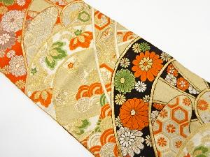 アンティーク　片輪車に菊・桐・古典柄織り出し袋帯（着用可）